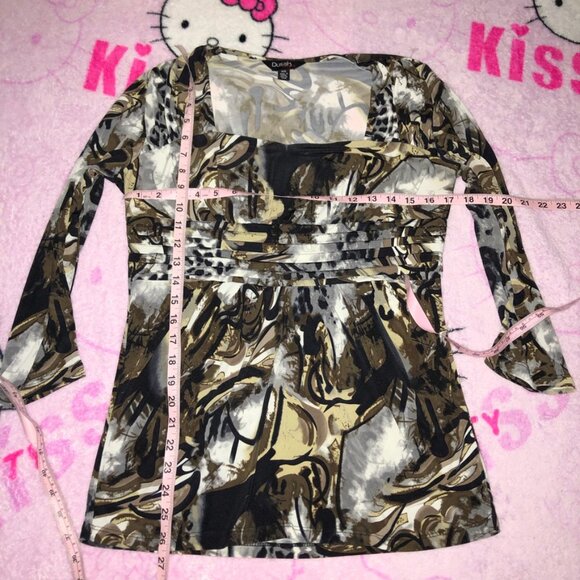 y2k trashy abstract printed square sweetheart neckline babydoll top - Picture 3 of 6